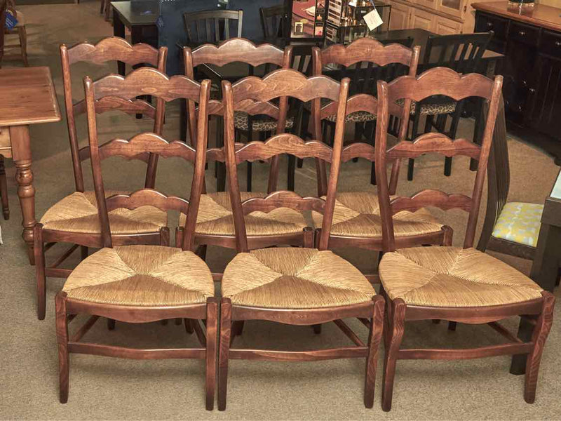 Set Of 6 Ash LadderBack Rush Seat Dining Chairs