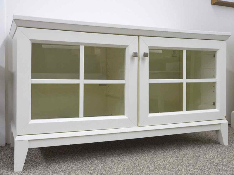 Pottery Barn White Media Furniture with 2 Glass Pane Doors