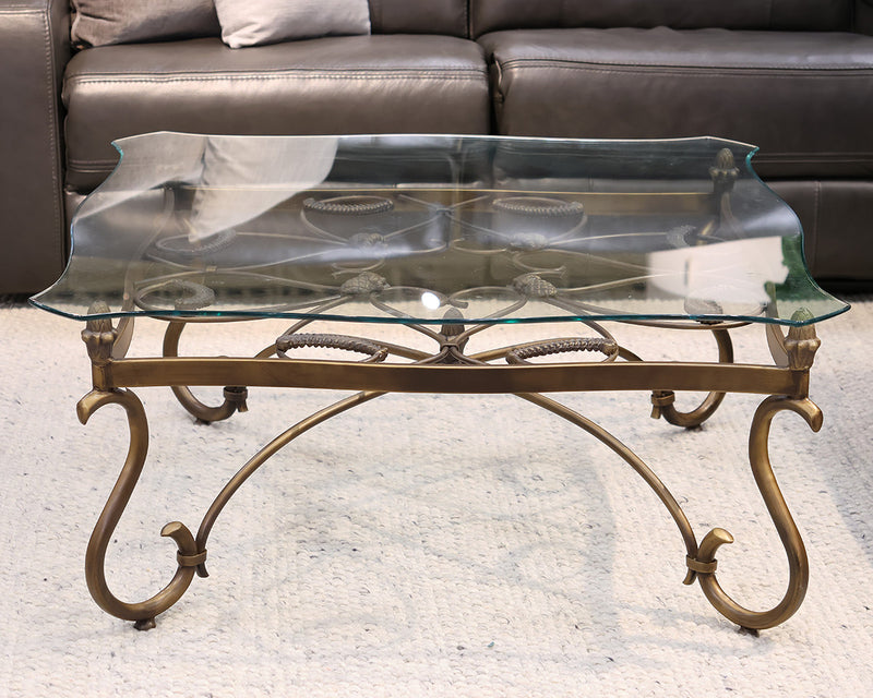 Cocktail Table with Glass Top on Brass Base