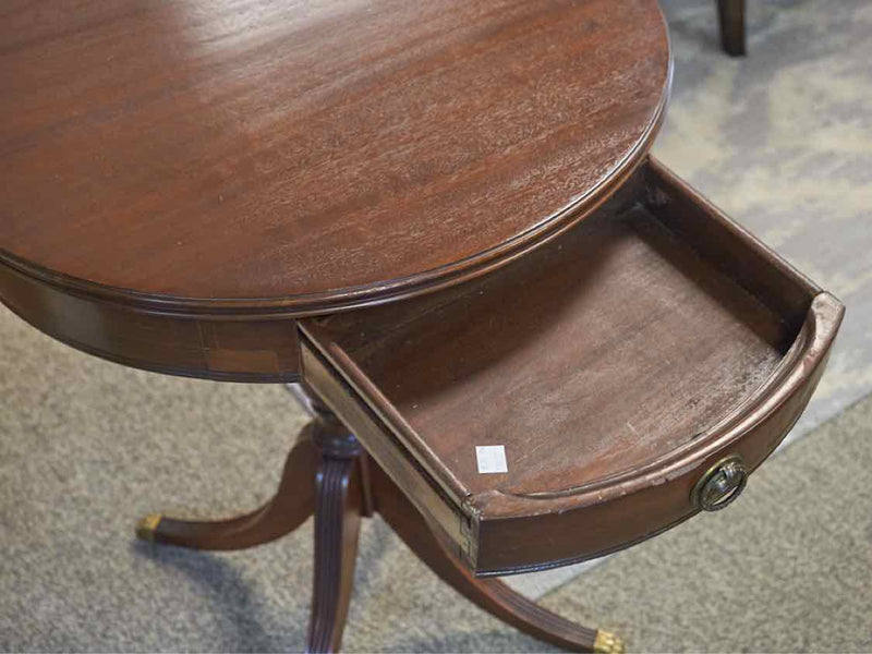 Round Mahogany Pedestal Table With One Drawer