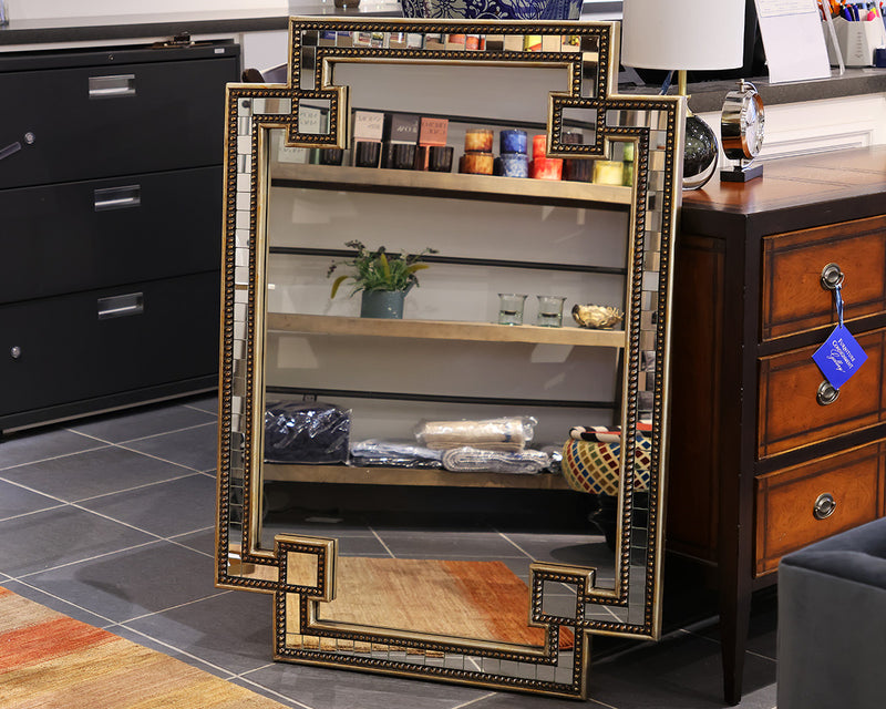 Large Mirror in Mirrored Gold Frame with Nailhead Detail