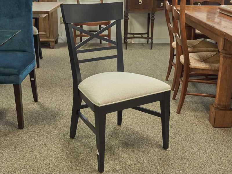 Set of (6) Ethan Allen "Blake" Black X Back  Dining Chairs with Ivory Seats