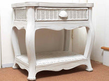 White Wicker 1 Drawer & Shelf Shell Accent Knob Nightstand