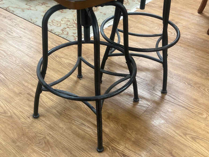 Pair of Industrial Wood and Metal Stools