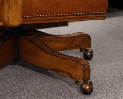 Highback Adjustable Office Chair in Tan Leather with Nailhead Trim