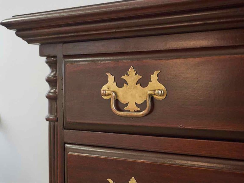 Mahogany 5 Drawer Chest with Column Ssides & Chippendale Brass Hardware