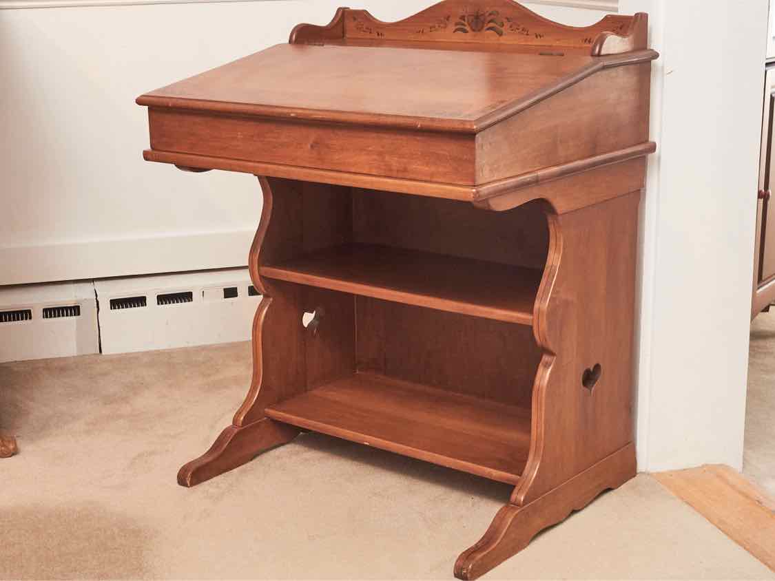 Captain's Style Stained  Maple Lift Top  2 Lower Shelf  Desk