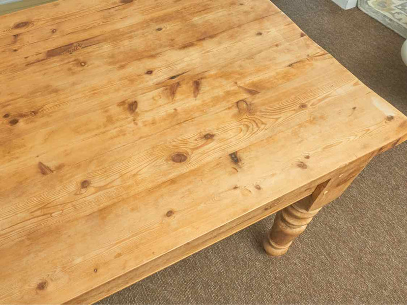 Rustic Pine Turned Legs 1 Drawer Dining Table