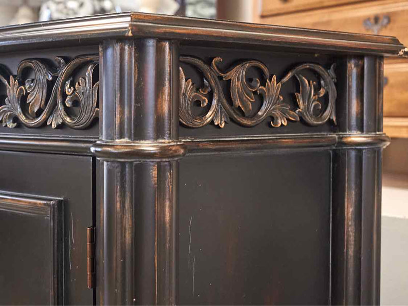 Black Distressed Finish Accent Chest with 2 Doors & Carved Sides