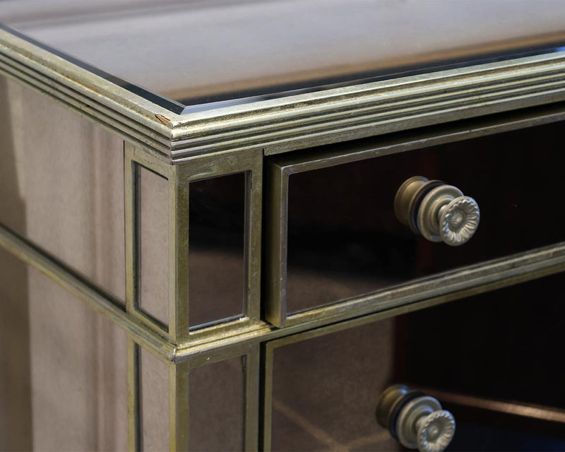 Mirrored 3-Drawer Accent Chest with Gold Trim