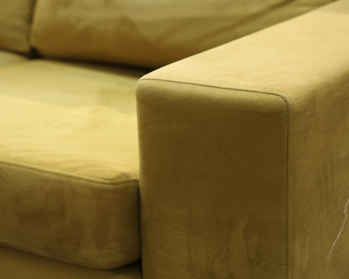 Bo Concept Loveseat in Chartreuse Microsuede on Brushed Stainless Legs