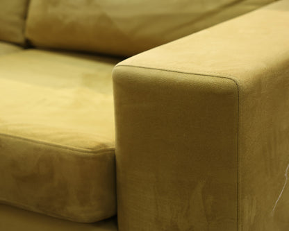 Bo Concept Loveseat in Chartreuse Microsuede on Brushed Stainless Legs