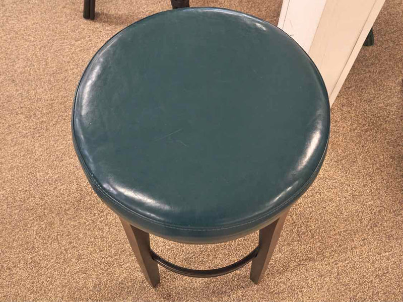 Pair of Swivel Teal Leather Bar Stool