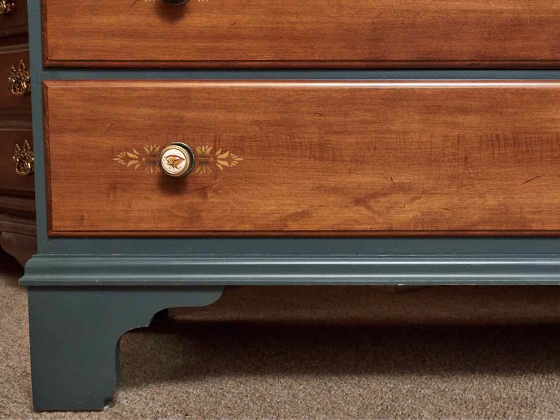 Hitchcock Cherry 5 Drawer Stencil  Accents Teal Blue Finish Dresser