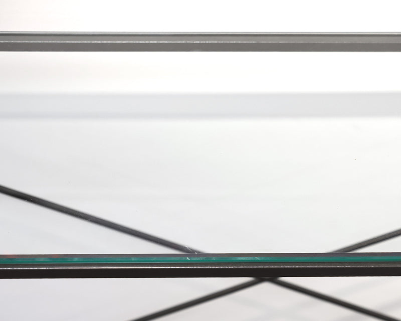 Narrow Metal Frame Console Table with Glass Top and Lower Shelf