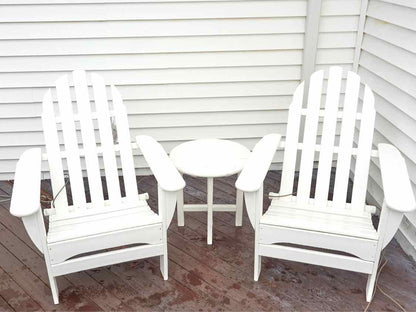 Pair Of L. L. Bean Outdoor Weather Resistant Adirondack Chairs & Round Sidetable