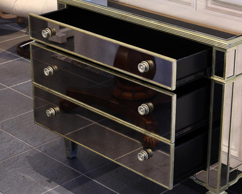 Mirrored 3-Drawer Accent Chest with Gold Trim