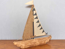 Natural Wooden Sail Boat With Burlap & Cotton Sail