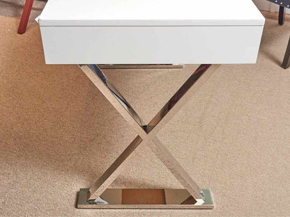 White Lacquer  3 Drawer Chrome X Base Contemporary Desk