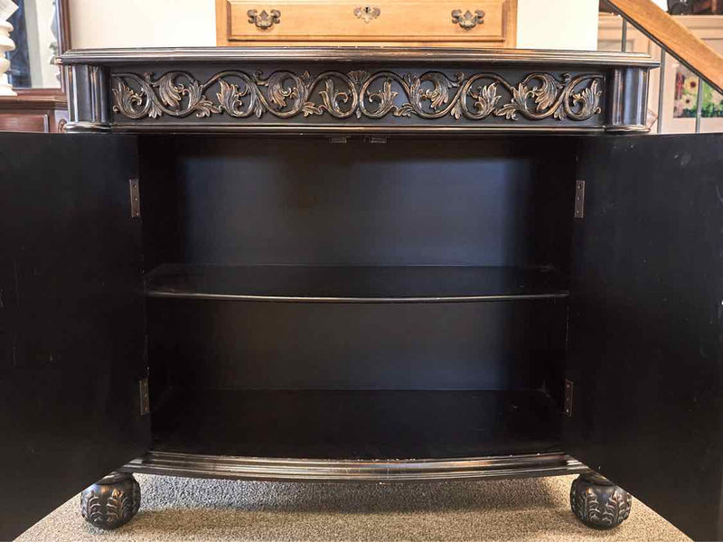 Black Distressed Finish Accent Chest with 2 Doors & Carved Sides