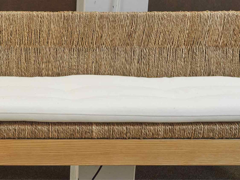 Rattan Bench With White Loose Cushion