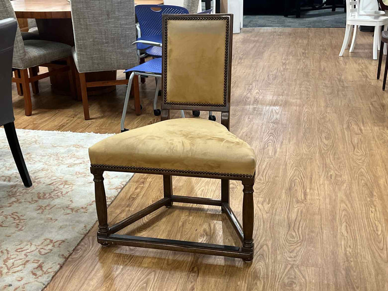 Woodframe Chair in Tan Microsuede with Brass Nailhead Trim