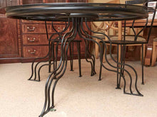 Custom Black Wrought Iron Glass Top Table Includes 4 Chairs Outdoor Dining Set