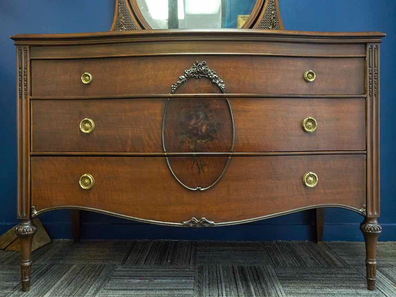 Mahogany Bowfront Dresser With Shield Mirror