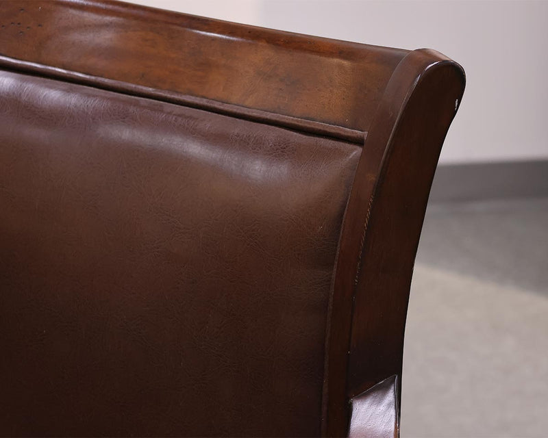 Espresso Finish Counter Arm Stool with Brown Leather Seat