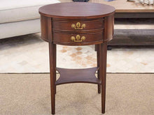 Round Mahogany Two Drawer Side Table