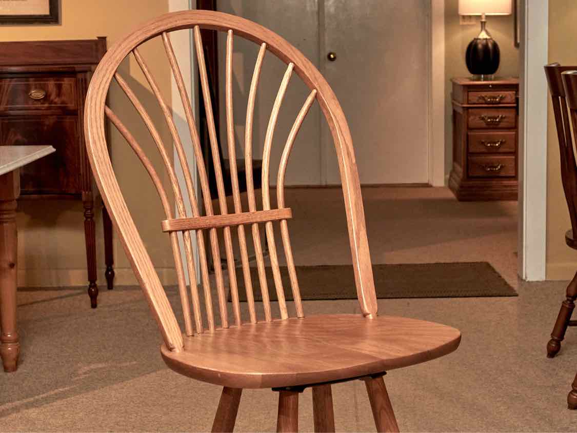 Pair of Oak Sheaf Back Swivel Counter Stools