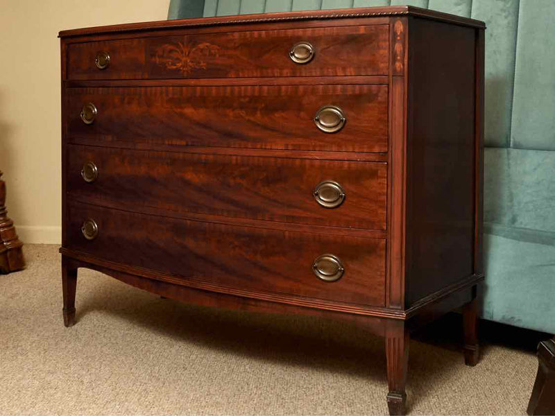 Mahogany Bow Front Dresser with 4 Drawers & Hepplewhite Brass Handles