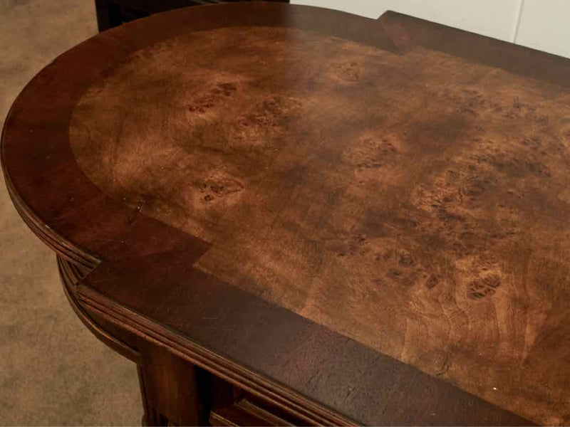 Oval Walnut Console Table with Column Post and 1 Drawer and Shelf