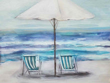 Beach Front 'Umbrella & Pair Of Chairs' Art Print Under Glass In Driftwood Frame