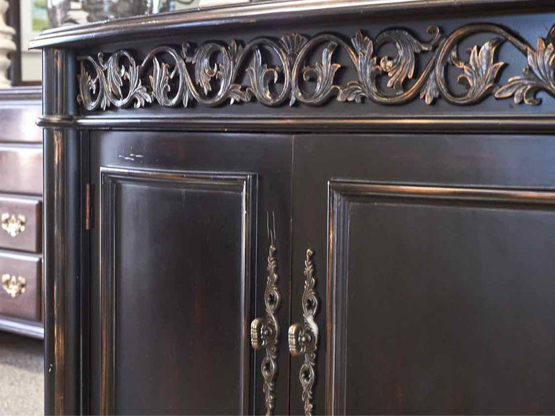 Black Distressed Finish Accent Chest with 2 Doors & Carved Sides