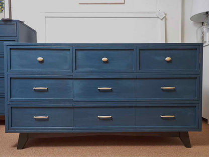 Custom Finish 'Stormy Seas' Mid Century 6 Drawer Dresser