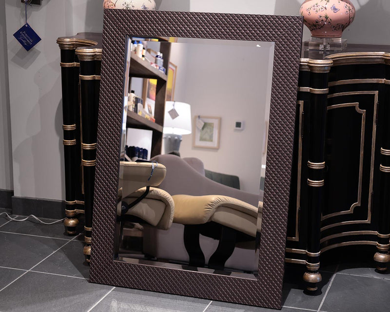 Beveled Mirror in Quilted Metal-wrapped Frame