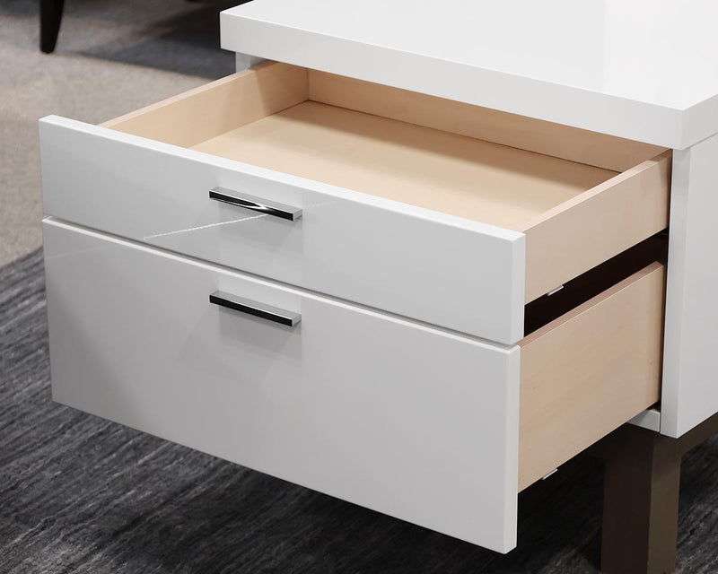 Pair of Custom 2-Drawer Nightstands in White Lacquer on Grey Base