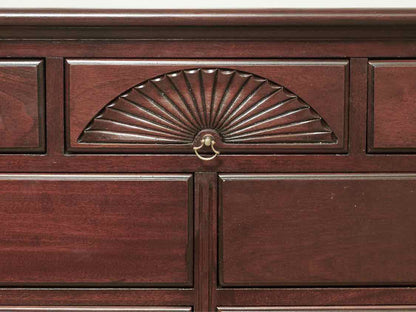 Drexel  Solid Mahogany 9 Drawer Dresser with Carved Fan Drawer