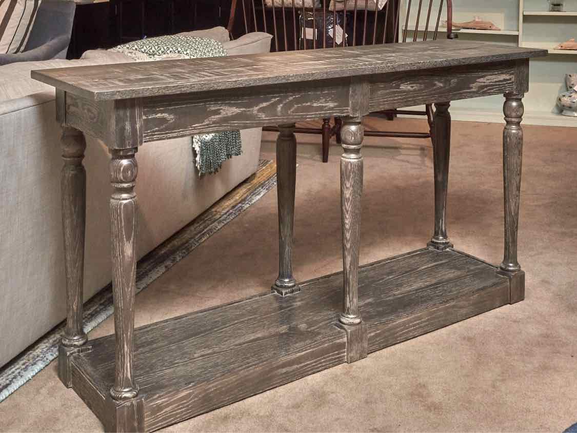 Ethan Allen 'Colbert' Console Turned Legs In Weathered Driftwood Finish