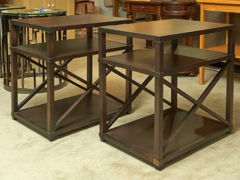 Pair Of Ethan Allen 'Highland' Rectangular Charcoal Rubbed Finish   Side Tables