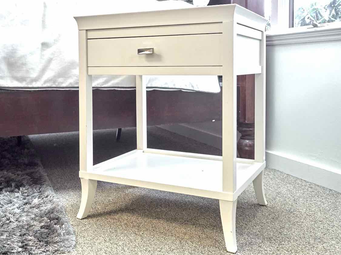 White Finish Side Table with 1 Drawer & Shelf