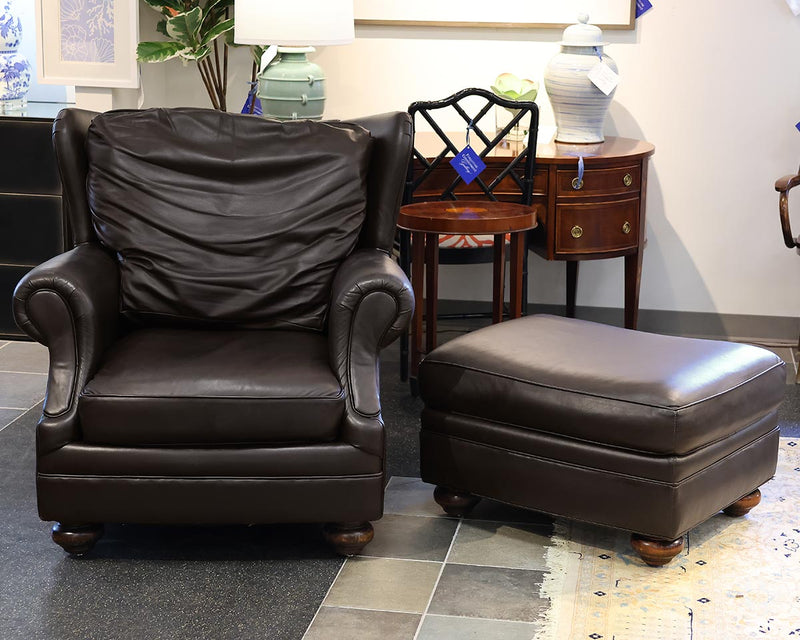 Craftsman Leather by Stickley Grisham Chair & Ottoman in Coffee