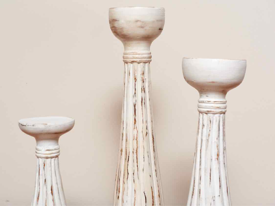 Set of Three White Candle Holders