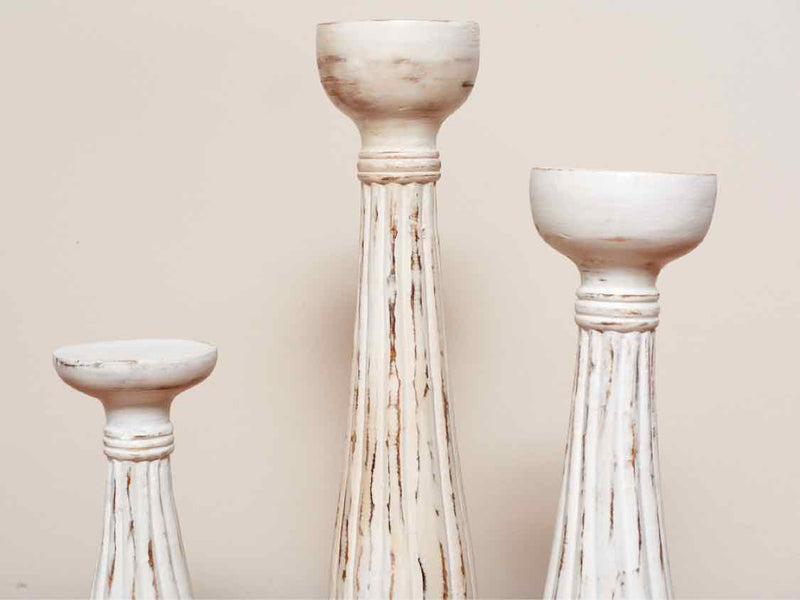 Set of Three White Candle Holders