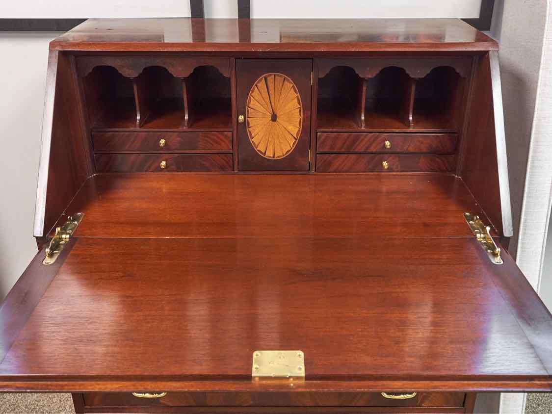 Councill Craftsman Flamed Mahogany Drop Front  Desk with 4 Drawers