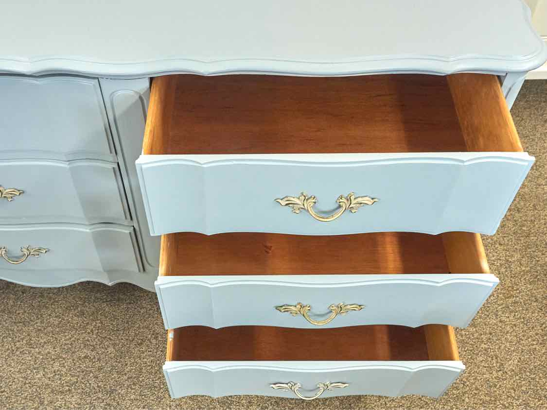 Dixie French Provincial Six Drawer Dresser in Ice Blue