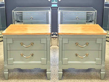 Pair of Seafoam Green Two Drawer Nightstands with Maple Tops