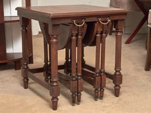 Walnut Square Side Table with 2 Nesting Tables with Fluted Legs