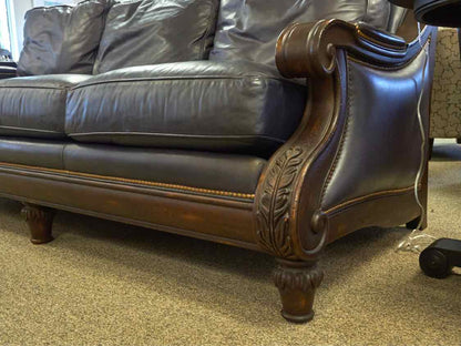 Hancock and Moore Mahogany Framed Blue Leather Sofa